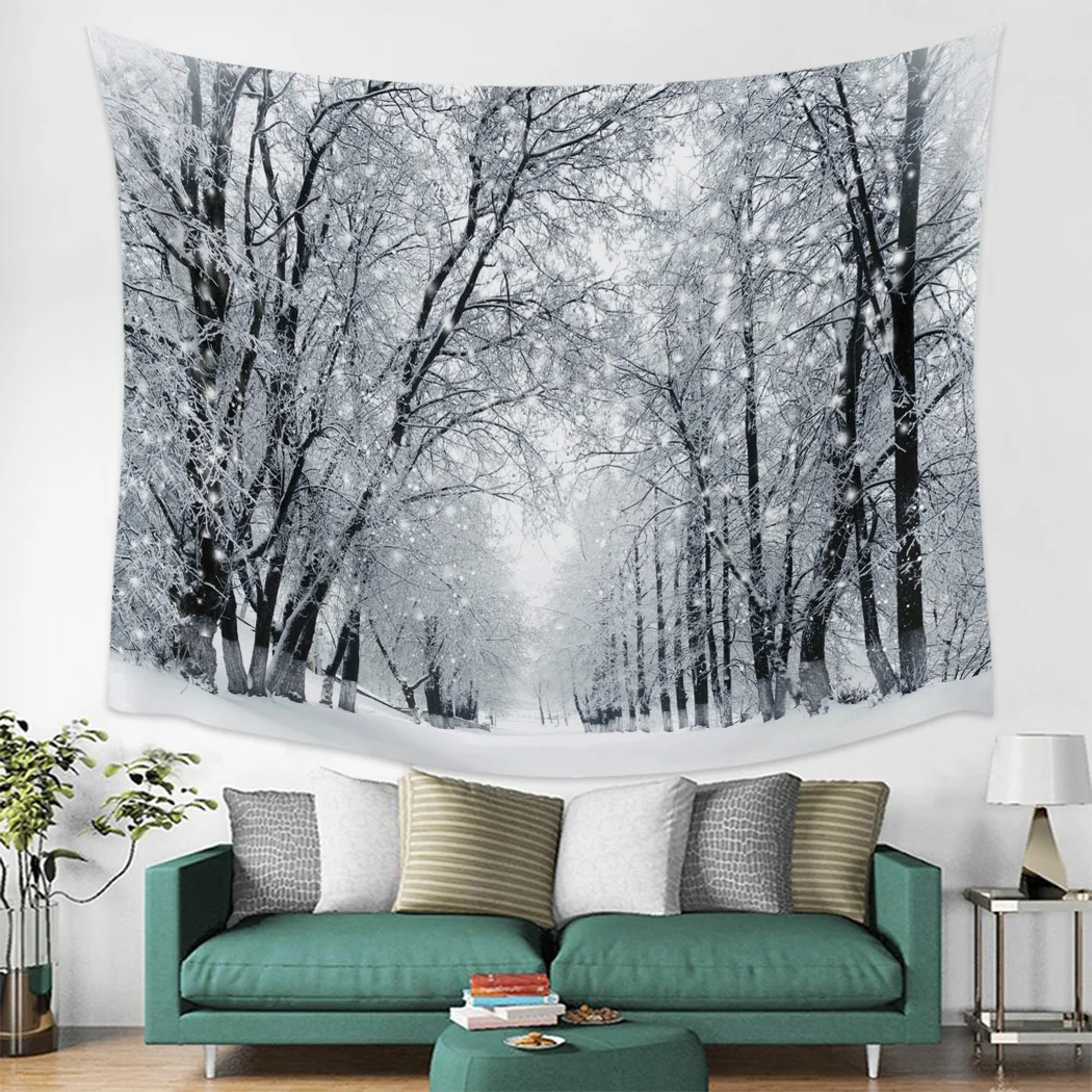Гобелен с изображением леса снега зимнего пейзажа пляжное полотенце украшение