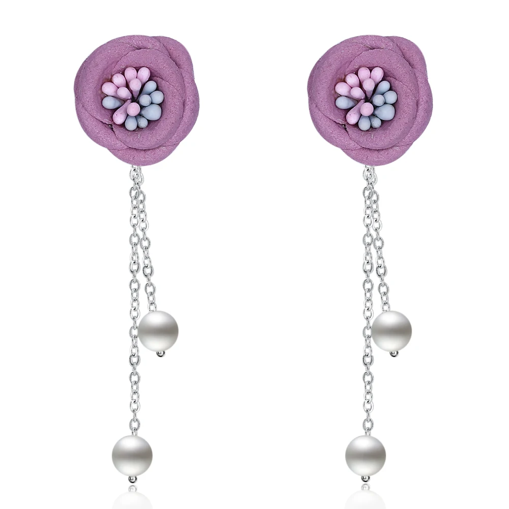 

SILVERHOO Romantic Flower 925 Sterling Silver Drop Earrings For Women Hanging Imitation Pearls Earring Engagement Fine Jewelry