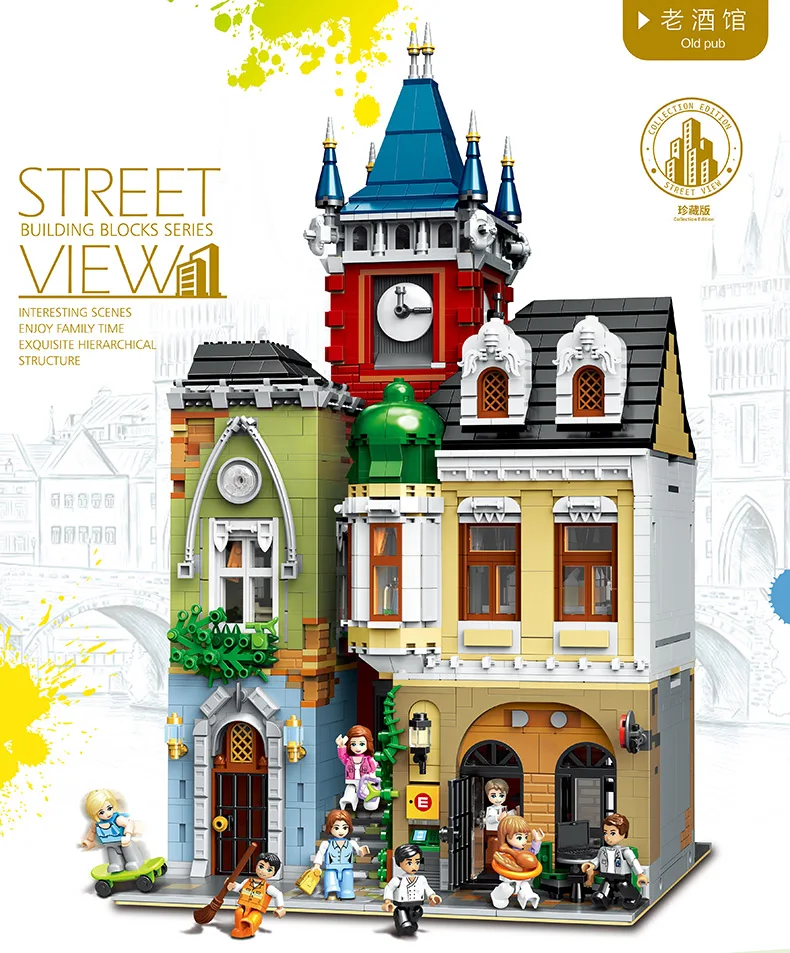 MOC, 4030 шт., серия City Streetview, кирпичный Старый город, паб, модель, строительные наборы, блоки, кирпичи, детские игрушки, подарки, рождественский подарок
