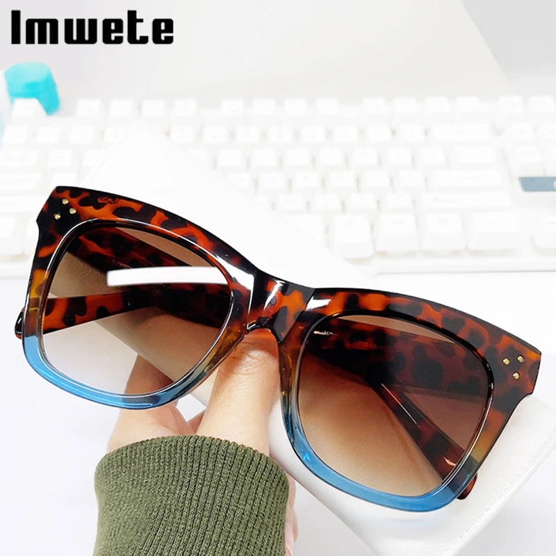 

Imwete 2022 New Trendy Sqaure Sunglasses for Women Vintage Brand Oversized Eyewear Gradient Goggles UV400 Colored Big Frame