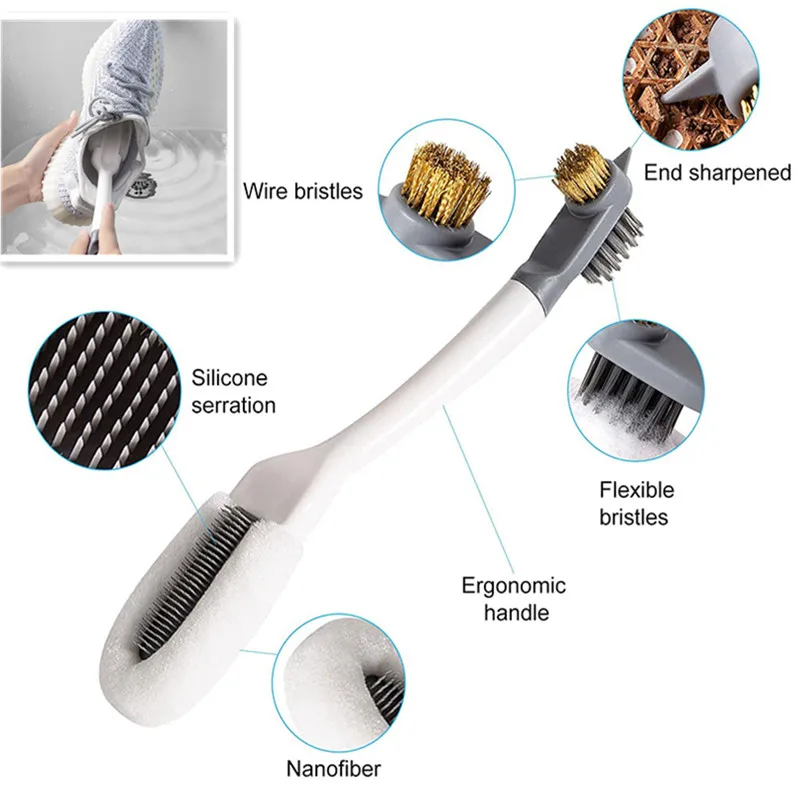 

Professional shoe brush soft hair sports shoes boots cleaning brush hanging shoe brush multifunctional long handle three heads