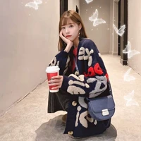 new loose coat womens knitted cardigan letter towel embroidered sweater fashion