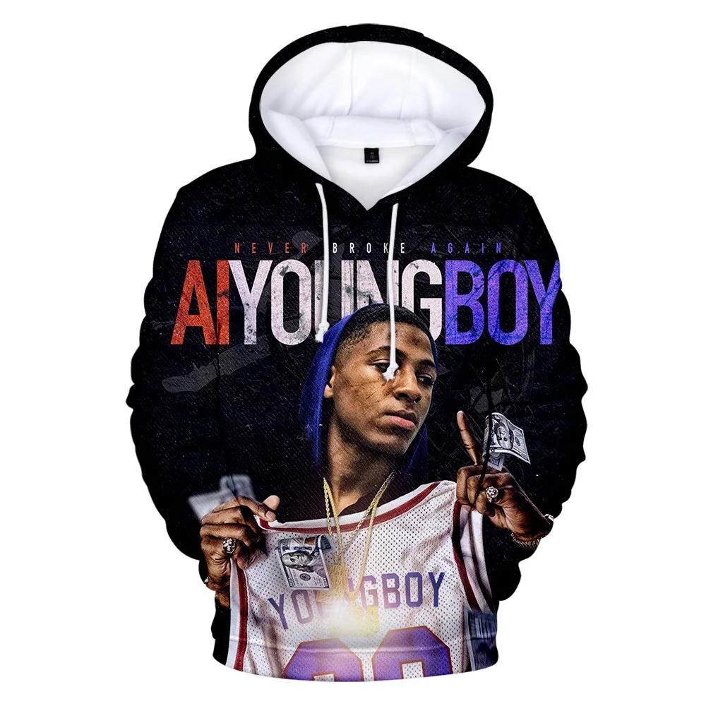 Новинка худи в стиле рэпера YoungBoy с объемным рисунком никогда больше не сломалось