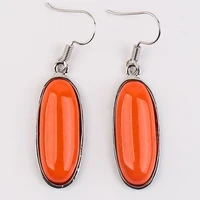 for women ladies accessories vintage ethnic silver color drop earrings party gift bohemia style long orange oval stone earrings