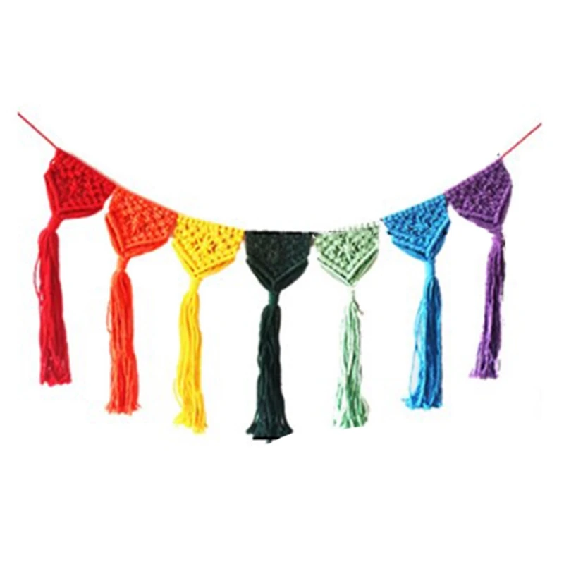 

Nordic Hand-Woven Rainbow Tapestry Boho Rainbow Tassel Wall Hanging Ornaments Kids Room Decoration Wind Photo Props