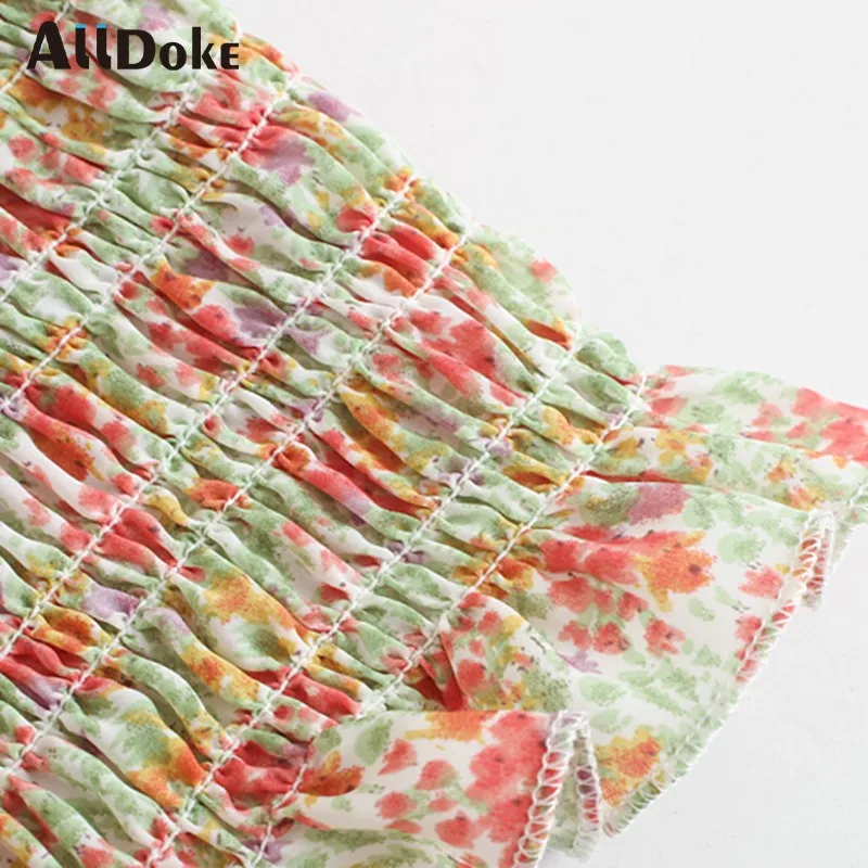 

ALLDOKE vintage floral print blouse women summer square collar puff sleeve crop tops shirt boho office ladies blouses blusas