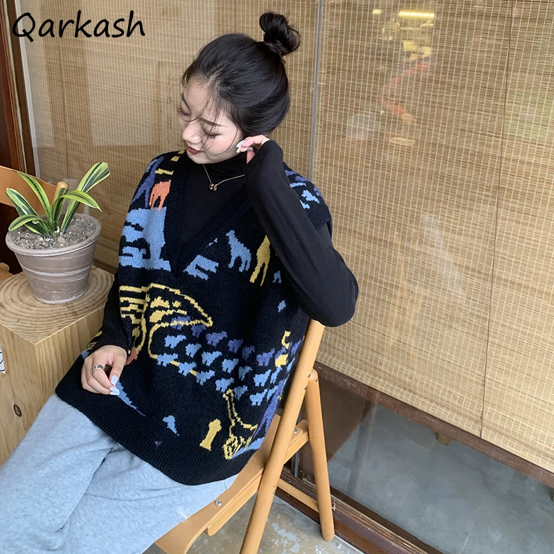 

Свитер, жилет, женский свободный дизайнерский весенний милый модный жилет с принтом в стиле Харадзюку для колледжа, популярная Мягкая трико...