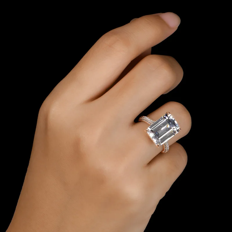 

10*14mm 6 Carat Emerald Cut Diamond Ring S925 sterling silver fine wedding proposal anniversary yes i do engagement
