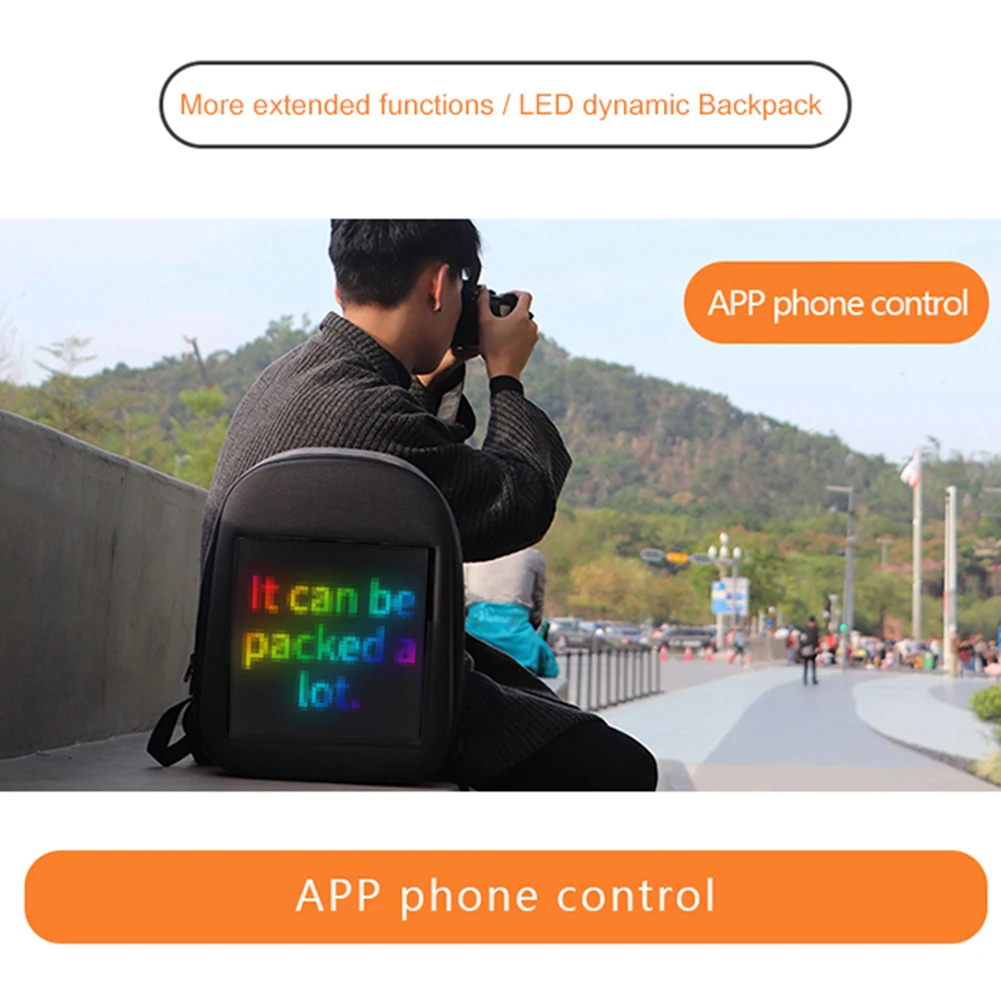 

LED Display Screen Dynamic Waterproof Backpack Business Travel Laptop Bag Smart Wireless Wifi App Control Backpacks