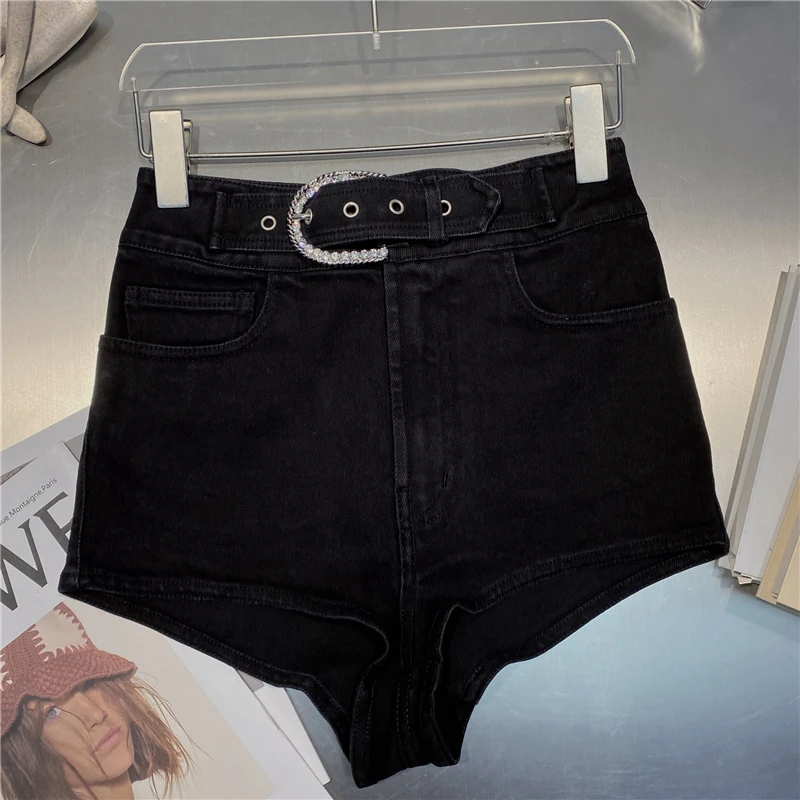 

2021 Summer New French Ins Western Style Slimming Short Rhinestone Buckle Sexy Hot Pants Denim Shorts