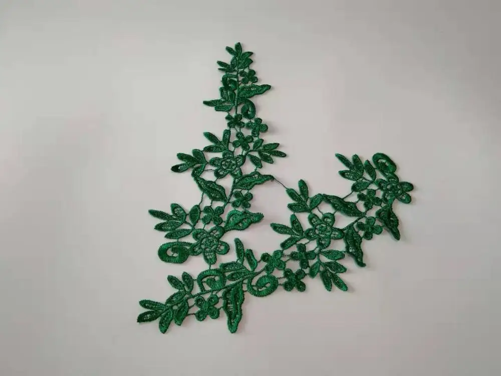 green Заводская цена! 2 зеркальные пары, 16 цветов, Новое поступление, Кружевная аппликация, цветок, швейная отделка, свадебное украшение, 25X8,5 см, BD0258 - Цвет: green