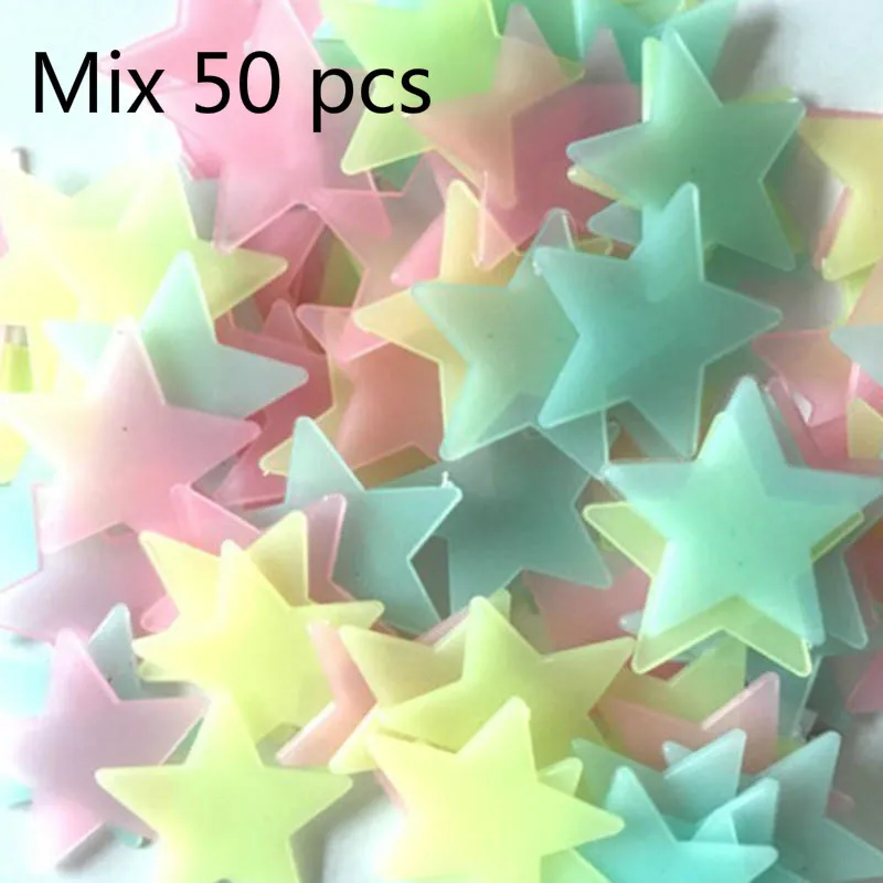 Детская комната наклейки на стену 100 шт 3D звезды светятся в темноте Светящиеся Настенные светящиеся наклейки для гостиной украшения дома