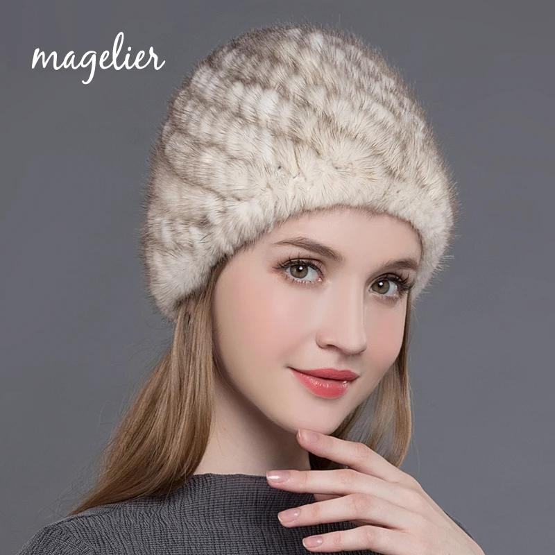 Женские шапки из натурального меха теплые вязаные норки для русской зимы модные