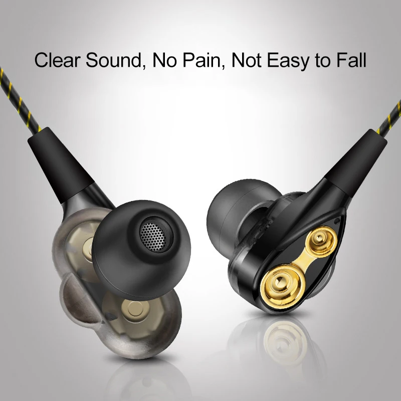 

3.5mm Sports Earbuds 3D Music Quad-core Double moving ring Earphone for Apple iphone Samsung Xiaomi Huawei Honor Sony Headset