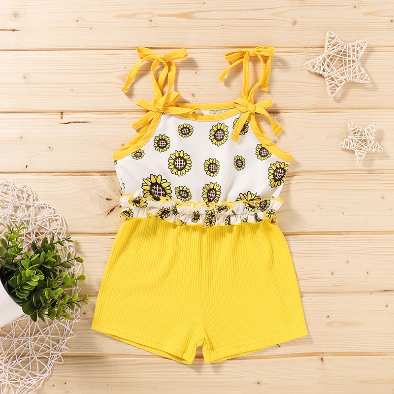 

New summer baby jumpsuit sunflower print floral jumpsuit baby halter jumpsuit, 2 colors optional