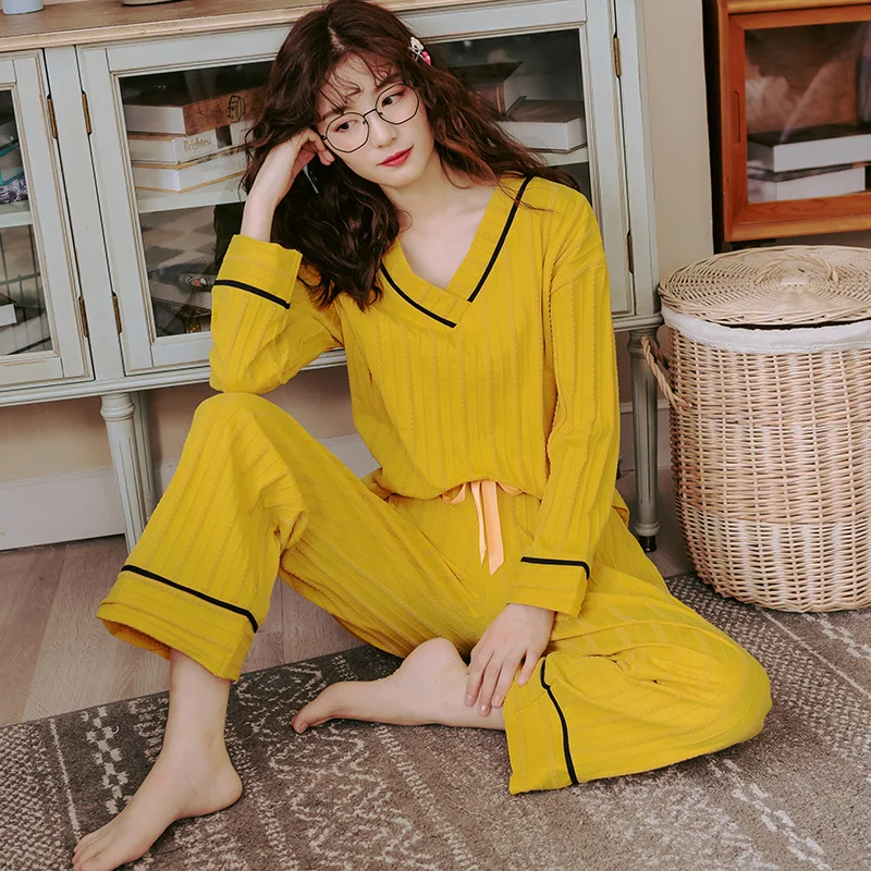 Хлопковая пижама женская 2 предметов принтом милая свободная v-образным вырезом