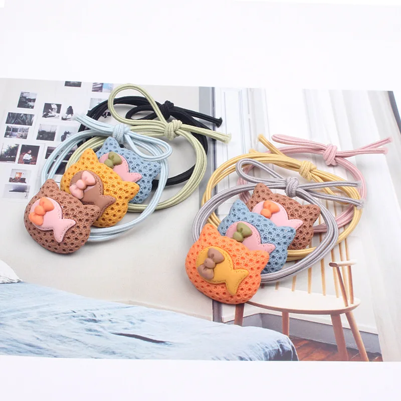 

Korean Children's Hair Accessories Fashion Biscuits Series Cat Fish Hair Rope Cartoon Double Ring Bow Knot Hair Rope Hair Ring