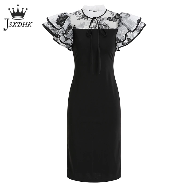 

Женское приталенное платье-карандаш, элегантное черное винтажное офисное коктейльное платье с вышивкой, лето 2021