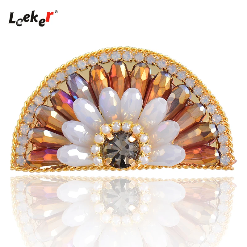 

LEEKER Gothic Style Colorful Crystal Fan Shaped Brooch Pin For Women Vintage Luxury Jewelry Accessories 174 LK2