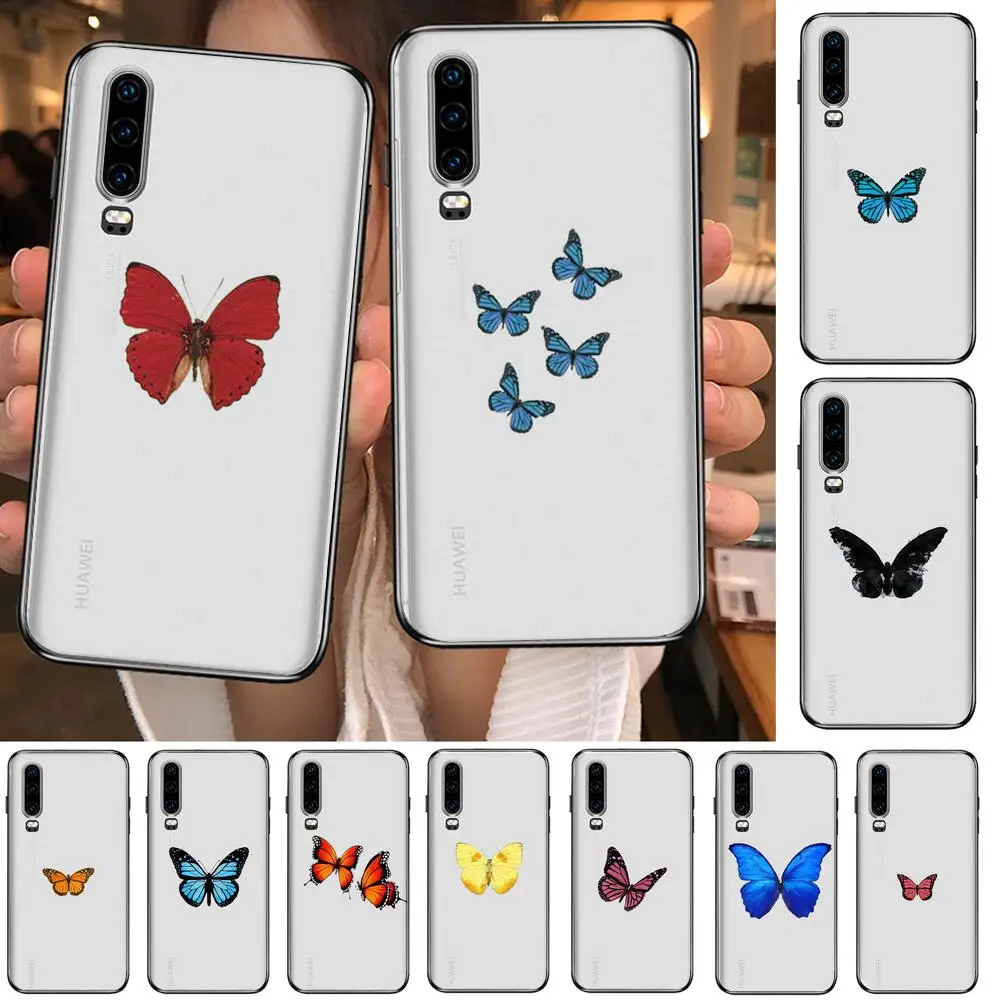 

Cute Animal Butterfly Pattern Anime Transparent Phone Case For Huawei P40 P30 P20 P10 P9 P8 Lite E Pro Plus Etui Coque Painting