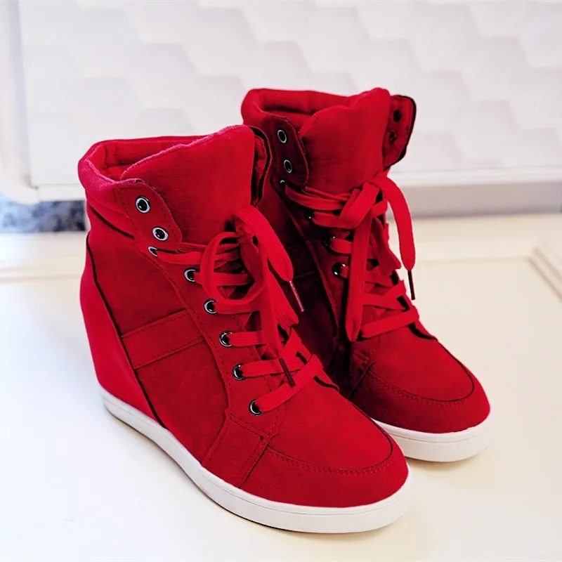 

Spring Women Boots Faux Suede Wedge Platform Boots Hidden Heel Shoes High Top Sneaker Casual Shoes Woman Ankle Boot