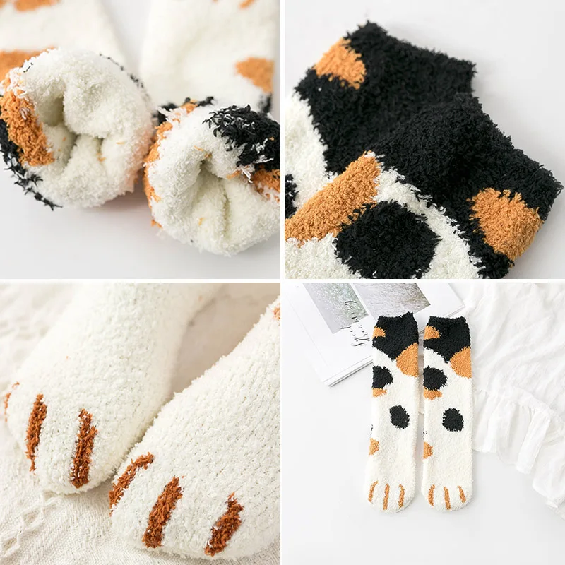 Симпатичная кошачья лапа зимние носки из кораллового флиса Длинные теплые