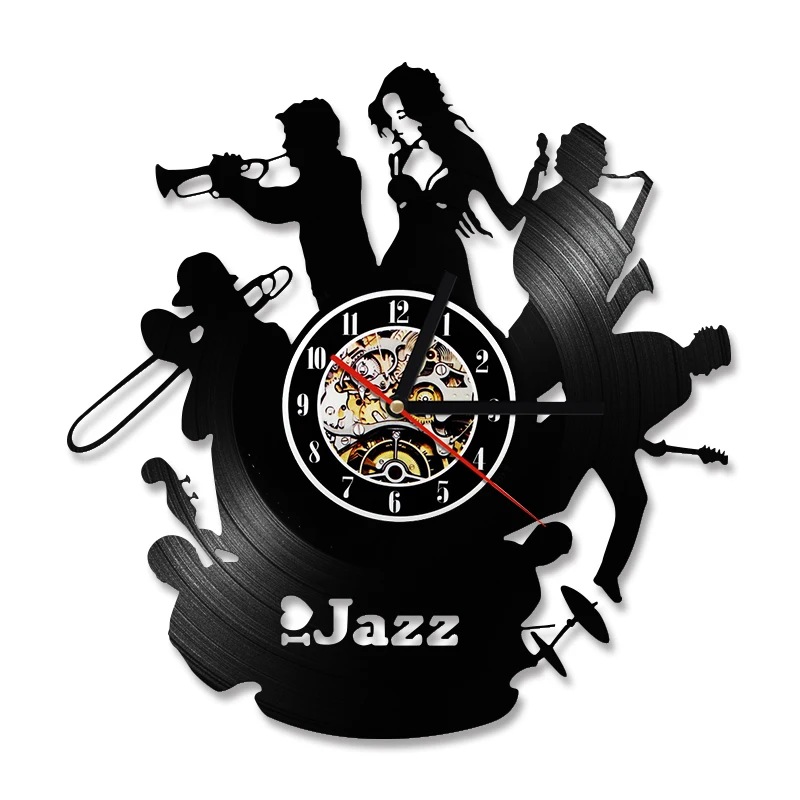 

Jazz Musical Instrument Silhouette LED Backlight Modern Light Wall Vinyl Clock Home Decorative Art Lamp Remote Control
