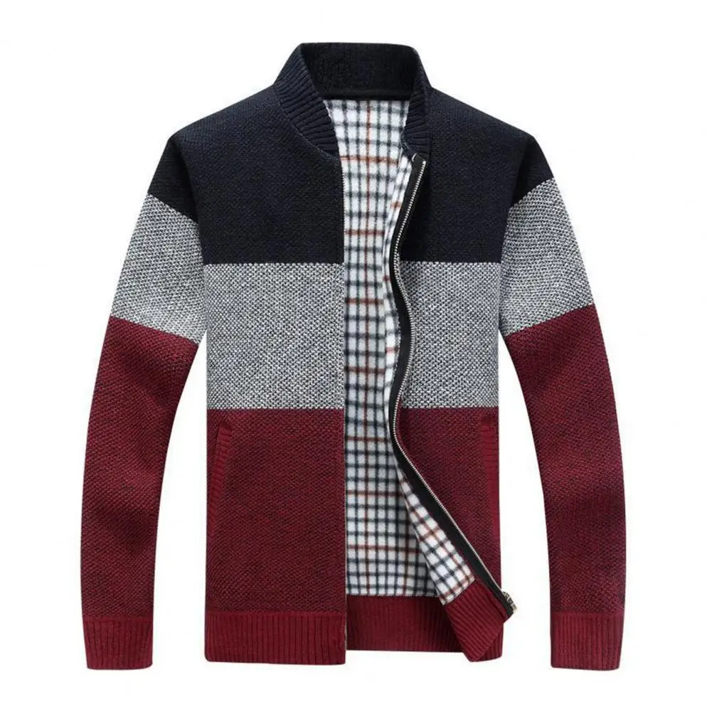 

50%HOTMen Coat Patchwork Contrast Colors Casual Stand Collar Autumn Jacket for Daily Wear