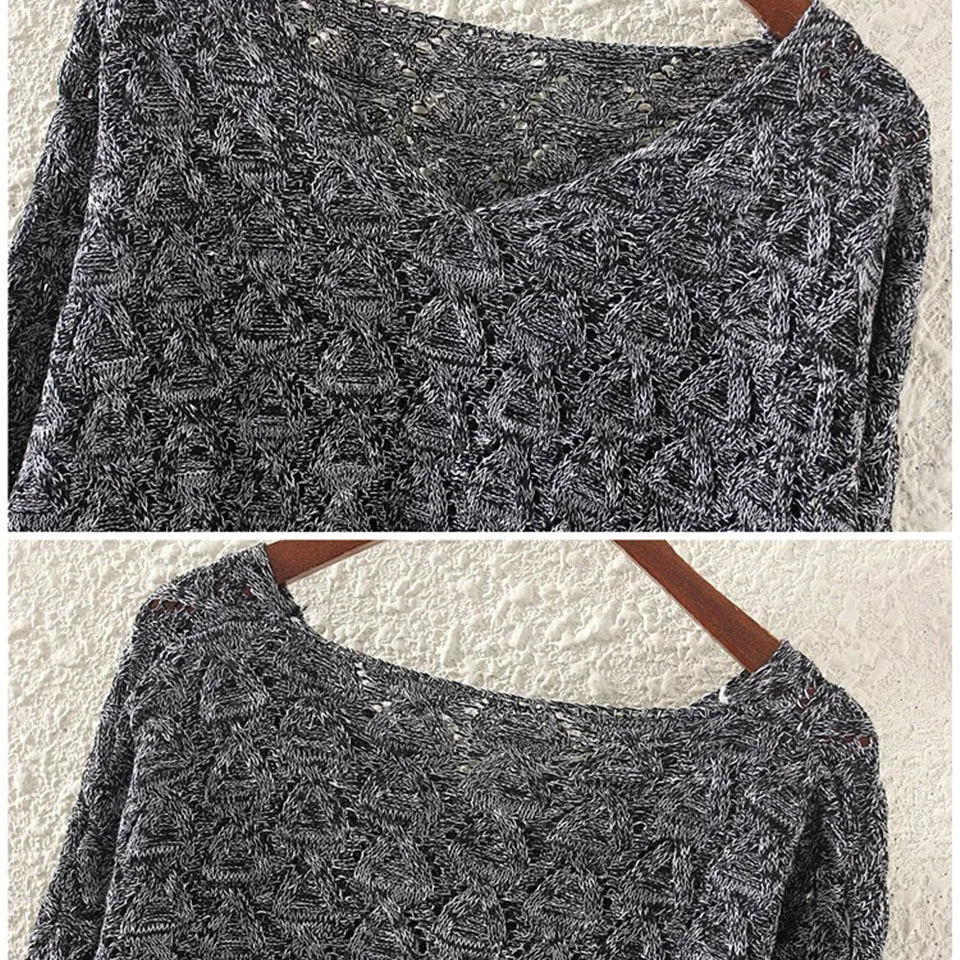 

Spring Female Slip Sleeve Hollow Pullover Overall Top V-Neck Knit Sweater 2021 Women Spring Fashion