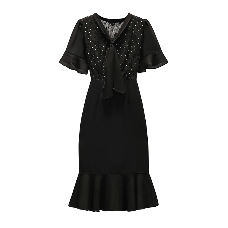 

L-5XL New Ladies 2021 Summer Plus Size Dress For Women Short Sleeves Polka Dots Printed Lace Up Patchwork Large Vintage Dresses