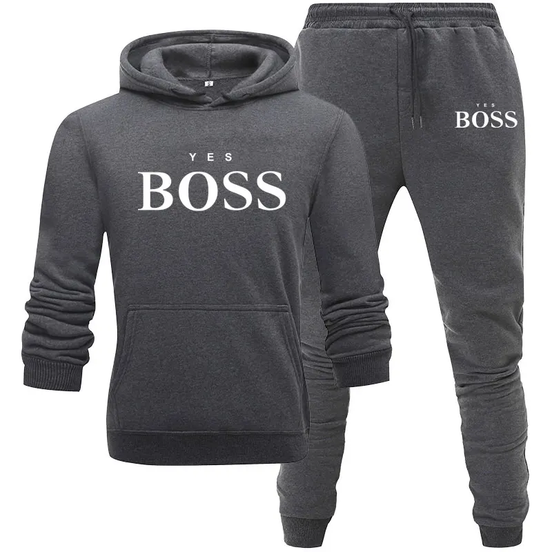 

Tracksuit Men Fashion Hoodies Men Suits Brand Yes Boss Sets Men Sweatshirts+Sweatpants Autumn Winter Fleece Hooded Pullover