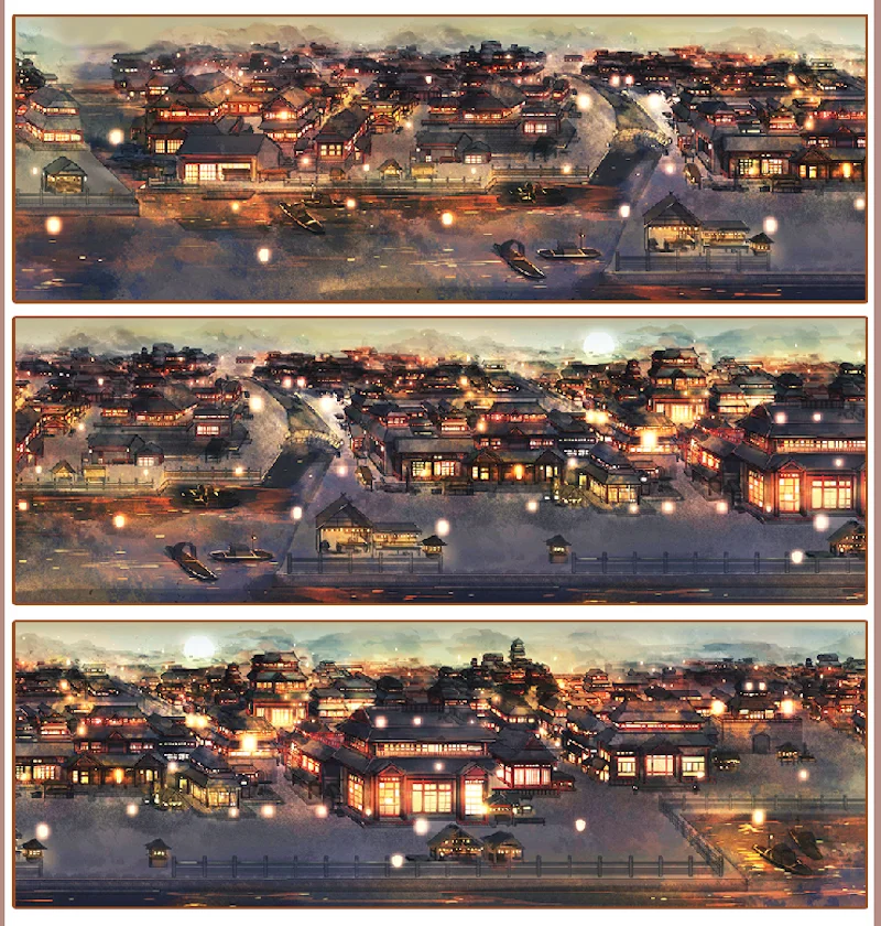 

6 см * 5 м красивые огни ночная сцена Древний китайский город васи лента