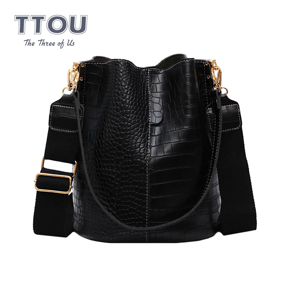 

TTOU Fashion Alligator Shoulder Bag For Women's Large capacity PU Leather Hand Bag Student Ladies Retro Bags Bucket Handbag