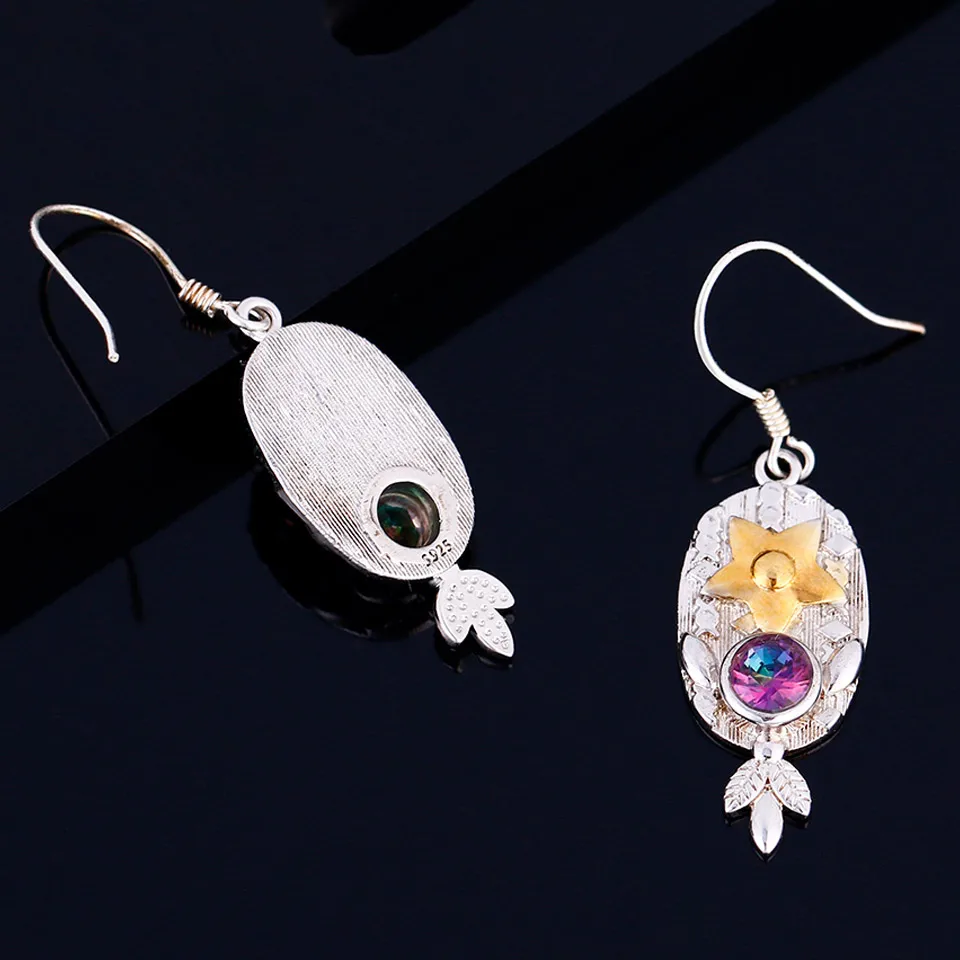 Женские серьги капли GUYINKU двухцветные серебряные с мистическим топазом Радуга