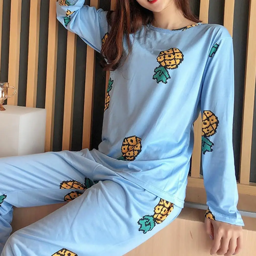 

Casual Cartoon Patterns Blue Pineapple Women Nightclothes Kit for Autumn