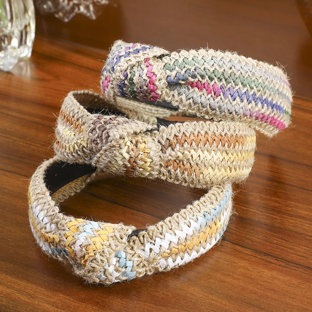 Женский ободок из рафии Levao широкий соломы с узелком аксессуар для волос в