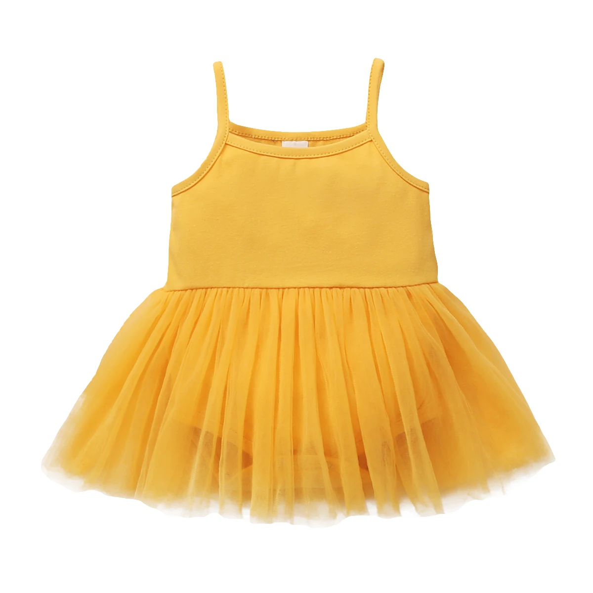 

Breathable Infant Solid Color Romper, Summer Baby Girls Sweet Style Mesh Splicing Sleeveless Suspender Skirt Jumpsuit