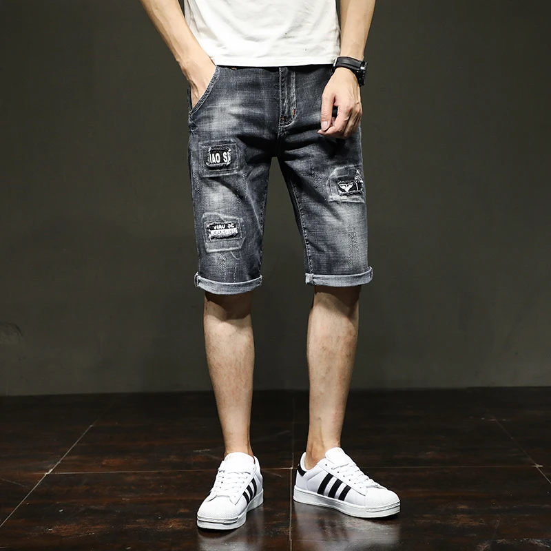 Летние повседневные мужские брендовые стираемые хлопковые потертые прямые