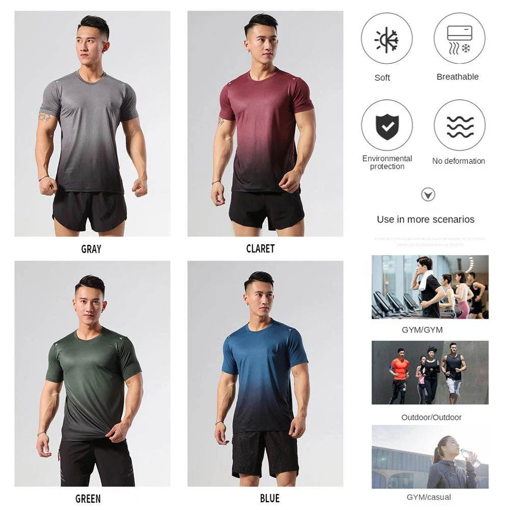 Мужская быстросохнущая футболка для бега с градиентом дышащий топ коротким