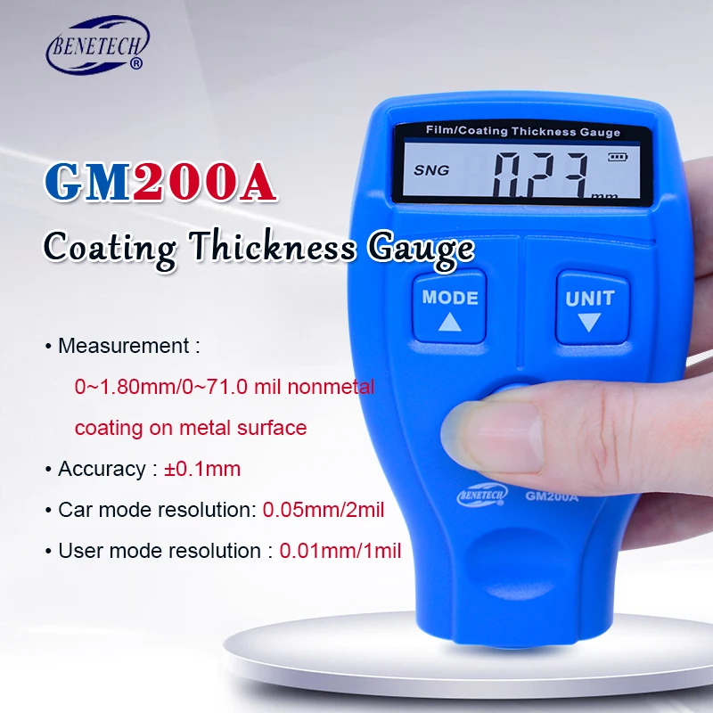 Цифровой измеритель толщины пленки GM200A ультразвуковой краски для автомобилей|film