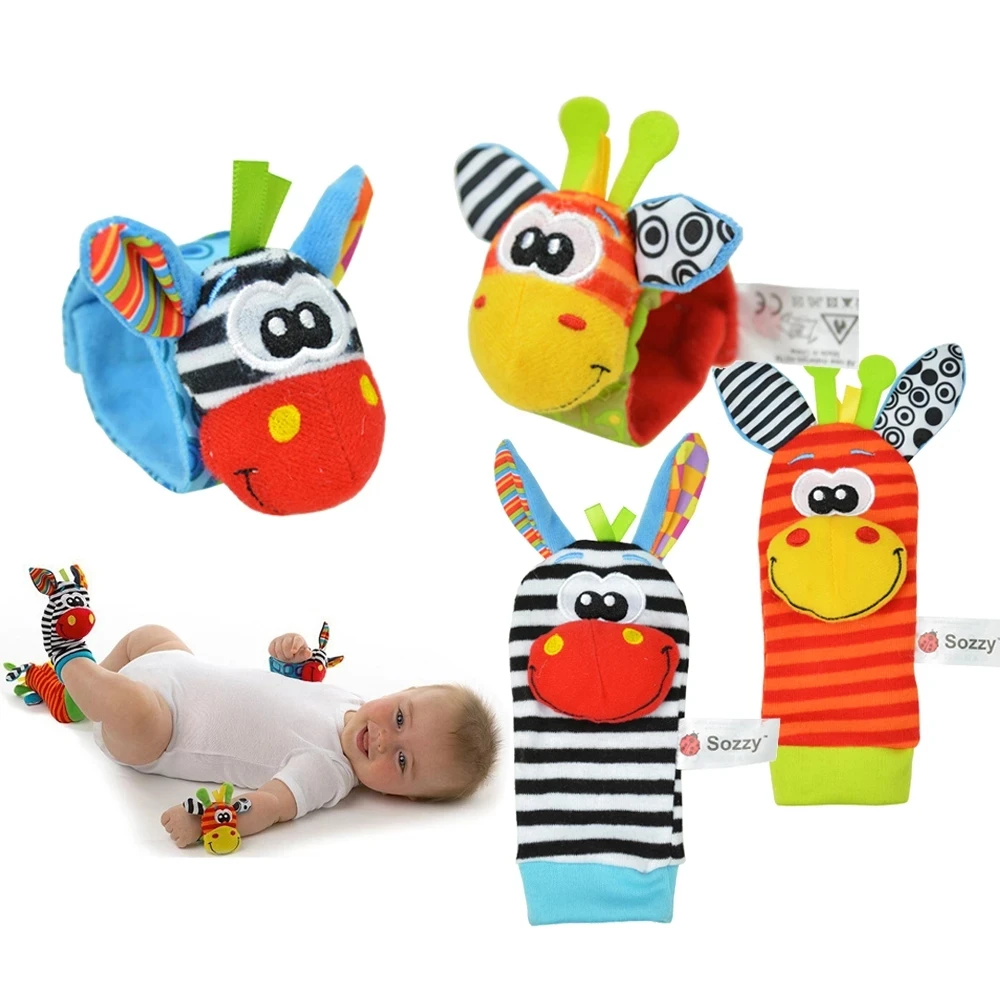 Baby Infant Socks 0~24 Months New Animal Wrist Strap Handbells Foot Socks Newborn Kids Educational Rattles Dolls Toysпогремуш
