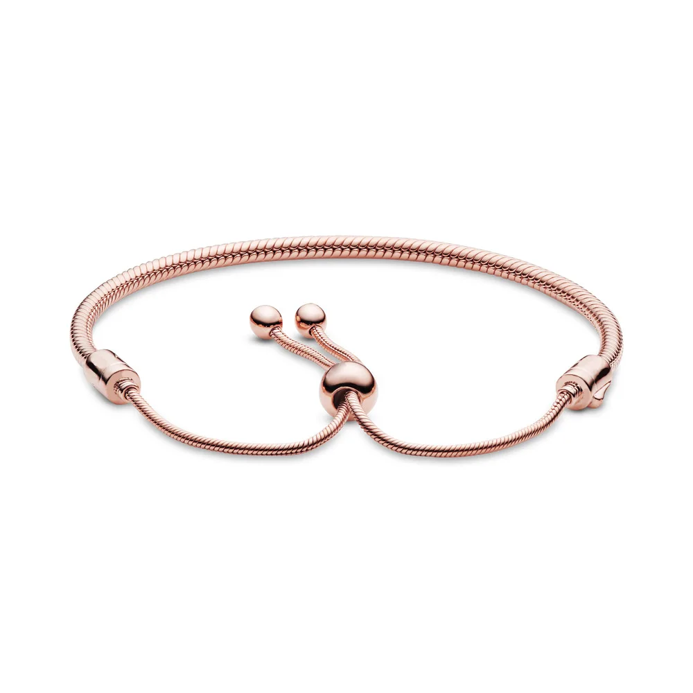 

925 Sterling Silver ROSE Gold Bracelet Moments Snake Chain Slider Bracelet for women jewelry charm gift