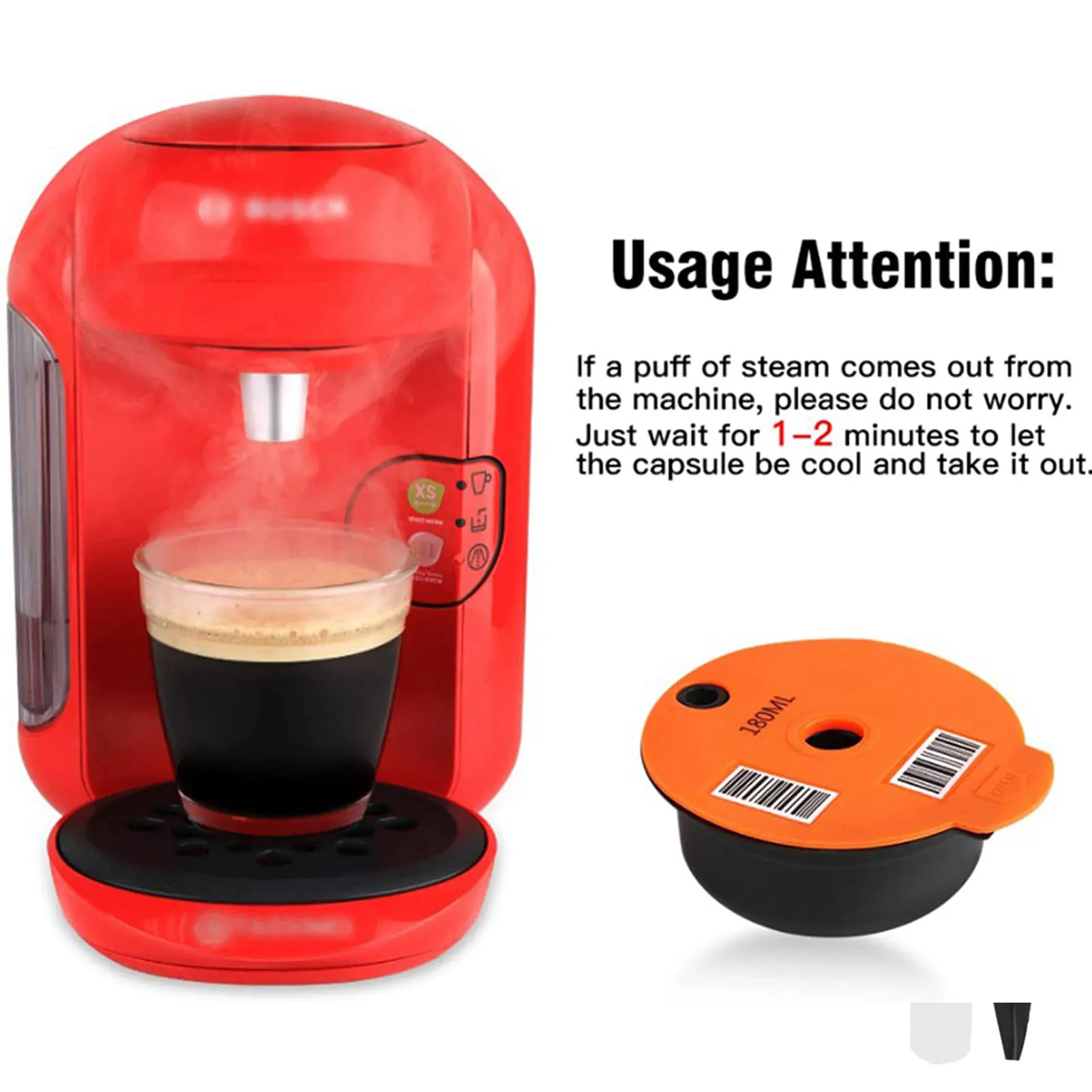 

2021 HOT Refillable Reusable Coffee Capsule 60/180ML Filters Reutilisable Coffee Capsule Cups Spoon Brush