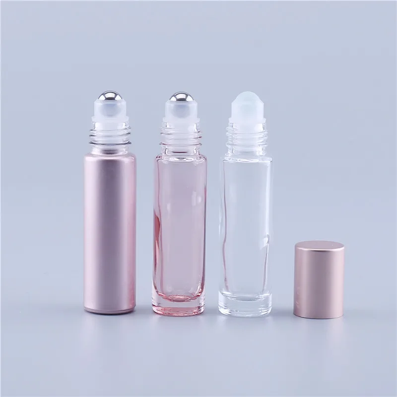 10ml Pink Color Thick Glass Roll On Essential Oil Empty Perfume Bottle Roller Ball bottle For Travel