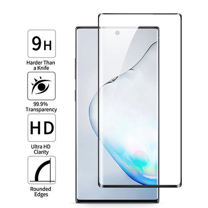 3D Full Curved Glue Tempered Glass for Samsung Note 10 Plus Screen Protector SAM Galaxy + Protective Film | Мобильные телефоны и