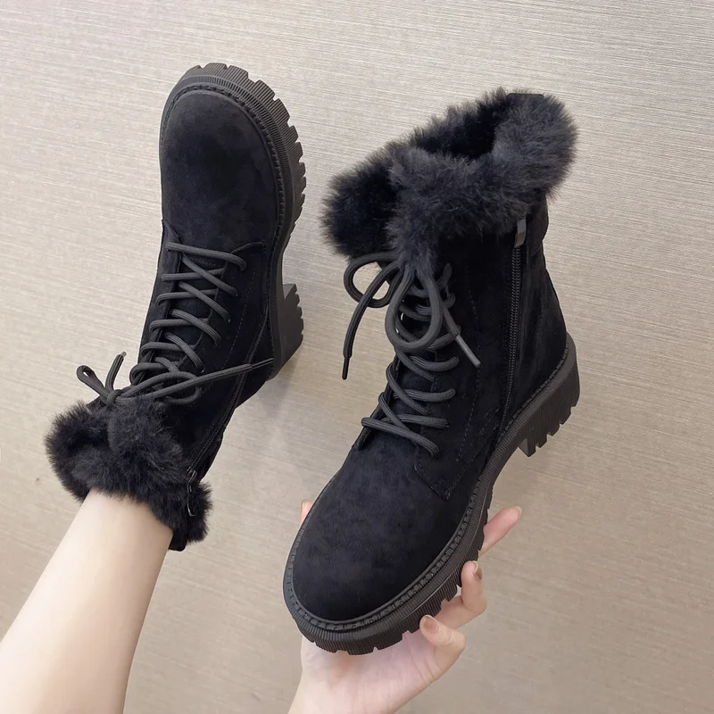 

Casual Snow Boots Women Winter 2021 New Plush Warm Lace-up Motorcycle Boots Velvet Short Boots Fashion Martin Boots Zapatos