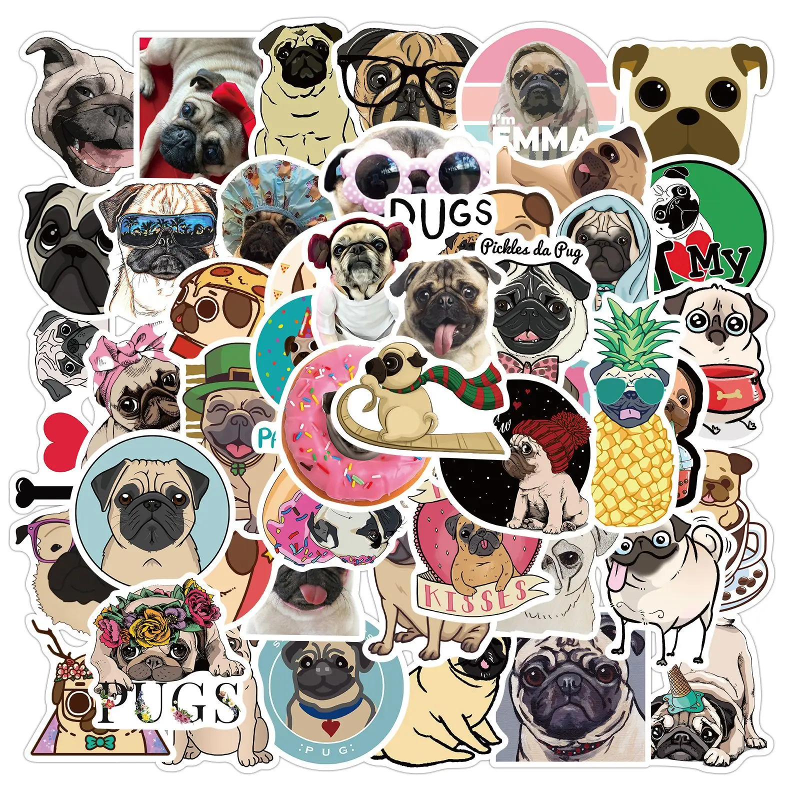 

50PCS Mixed Kawaii Pug & Corgi Dog Animal Stickers To DIY Stationery Phone Laptop Guitar For Girl Cute Puppy Decal Sticker F4