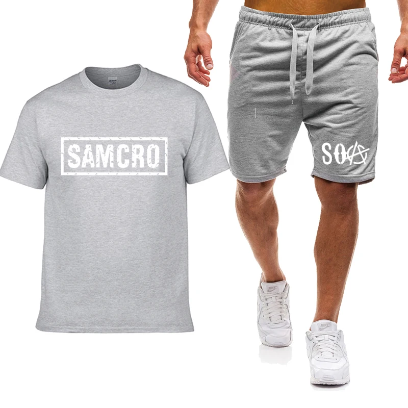 

Men's short sleeve SOA Sons of Anarchy Summer Casual Trend Cotton POLO shirt High Quality Men's POLO shirt pants 2 piece suit