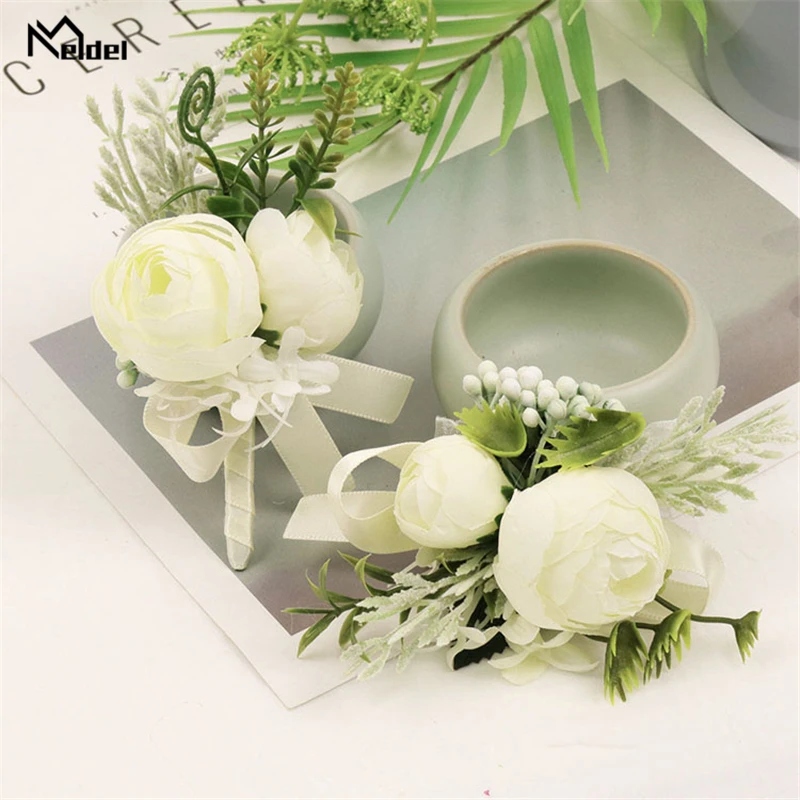 Meldel шелковые розы белые свадебные корсажи и бутоньерки жениха для мужчин