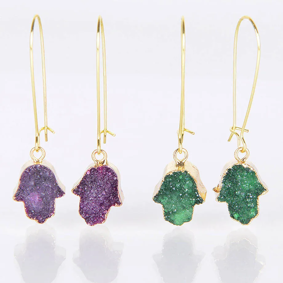 Юань по низкой цене серьги из натуральной друзы кварцевый камень Palmar золотой